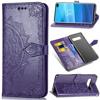 Præget Mandala Flower Wallet Stand Telefonbeskyttelsescover til Samsung Galaxy S10 Plus