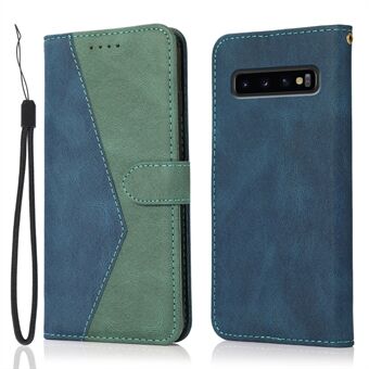 Farve splejsning Design Læderpung Mobiltelefon Stand Cover Case med snor til Samsung Galaxy S10 Plus