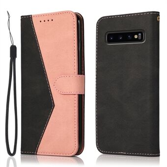 Farve splejsning Design Læderpung Mobiltelefon Stand Cover Case med snor til Samsung Galaxy S10 Plus