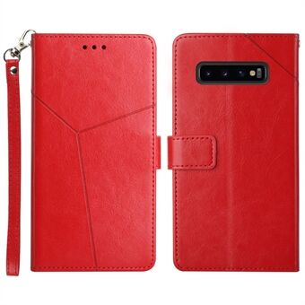 Påtrykt Y-formet Line Stand Wallet PU-lædercover Indvendig TPU-telefontaske med håndledsrem til Samsung Galaxy S10 Plus
