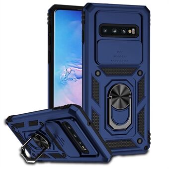 Slide Camera Protector Phone Case til Samsung Galaxy S10 Plus, PC + TPU Anti-drop Cover med Metal Ring Kickstand