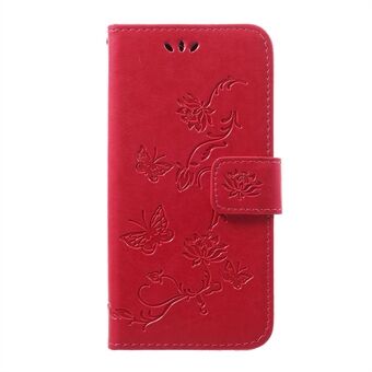 Imprint Butterfly Flower Stand Wallet Læder Shell Case til Samsung Galaxy A40