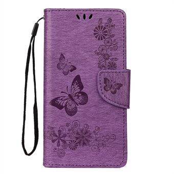 Imprint Butterfly Flower Læder Wallet Mobiltelefon etui til Samsung Galaxy A40