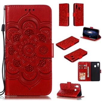 Imprint Mandala Flower Leather Wallet Cover til Samsung Galaxy A40