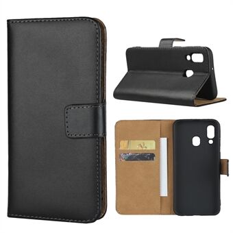 Ægte læder tegnebog cover til Stand til Samsung Galaxy A40 - sort