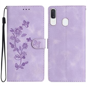 Flower Imprint Wallet Phone Case til Samsung Galaxy A40 PU Stand Stødsikkert cover