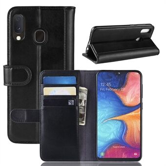 Split Leather Protective Case for Samsung Galaxy A20e Foldable Stand Wallet Design Phone Case - Black