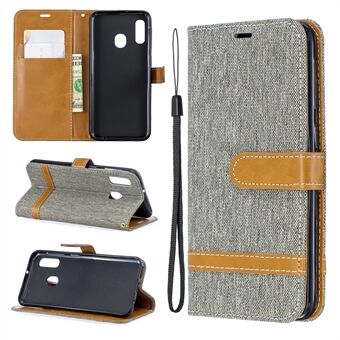 Jeans Cloth Leather Wallet Cover til Samsung Galaxy A20e