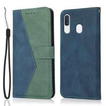 Bi-farve splejsning PU læder tegnebog Stand telefon etui beskytter med rem til Samsung Galaxy A20e