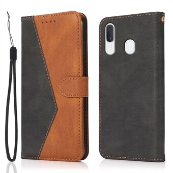 Bi-farve splejsning PU læder tegnebog Stand telefon etui beskytter med rem til Samsung Galaxy A20e