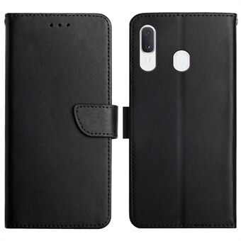 Magnetic Clasp Closure Nappa Texture Genuine Leather Phone Wallet Case Cover with Foldable Stand for Samsung Galaxy A20e