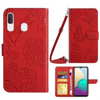 For Samsung Galaxy A20e Phone Shell Bag Skin-touch PU Leather Pattern Imprinting Pattern Design Stand Wallet Phone Cover with Shoulder Strap