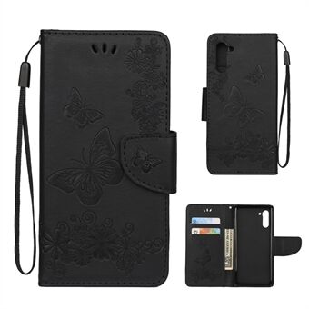 Imprint Butterfly Flower Læder Pung-etui til Samsung Galaxy Note 10/Note 10 5G