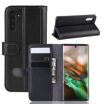 Ægte Split Læder Pung Telefon Shell Cover Case med Stand til Samsung Galaxy Note 10 - Sort