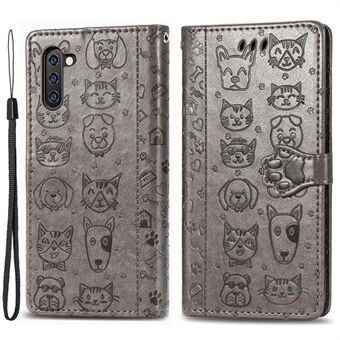Til Samsung Galaxy Note 10 4G / 5G telefonetui PU læder pungcover med påtrykt kat hundemønster telefonskal med Stand