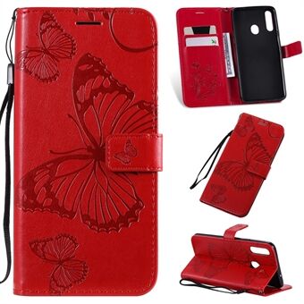 Imprint Butterfly Læder Pung-etui til Samsung Galaxy A20s
