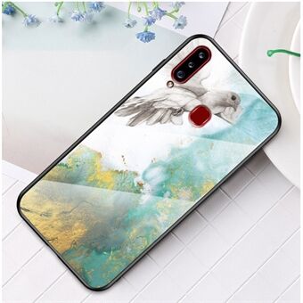 Marble Texture Tempered Glass + PC + TPU Hybrid Phone Cover til Samsung Galaxy A20s