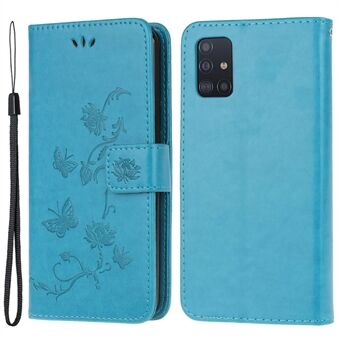Imprint Butterfly Flower Skin PU Læder Flip Cell Cover til Samsung Galaxy A51