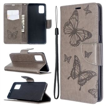 Imprint Butterfly Wallet Læder Stand Taske til Samsung Galaxy A51