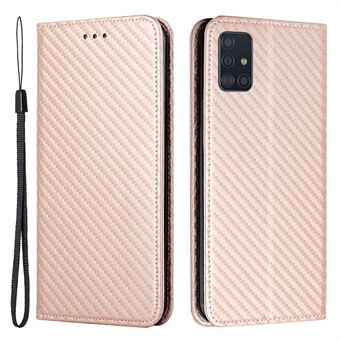 Carbon Fiber Texture Stand Wallet Læder Telefon Cover Case til Samsung Galaxy A51 4G SM-A515