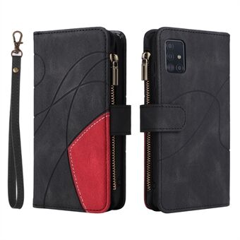 KT Multi-function Series-5 For Samsung Galaxy A51 4G Stylish Phone Case Imprinted Curved Line Pattern Bi-color PU Leather Wallet Design Smartphone Covering