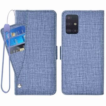Til Samsung Galaxy A51 4G SM-A515 Jeans Cloth Texture PU Læder Wallet Stand Cover Rotating Card Slot Telefon Case