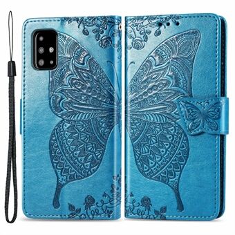 Til Samsung Galaxy A51 4G SM-A515 påtrykt sommerfuglemønster Anti-ridse telefonetui PU læder Stand tegnebogscover med rem