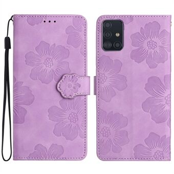 Pungcover til Samsung Galaxy A51 4G SM-A515 Flowers Imprinted Stand PU læder telefoncover
