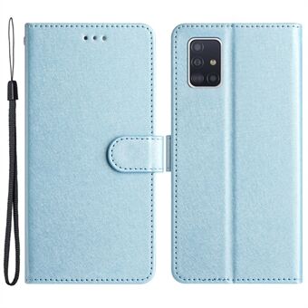 Til Samsung Galaxy A51 4G SM-A515 Anti-drop Læder Telefon Pung Stand Cover Silk Texture Case med håndstrop