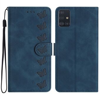 Lædertelefontaske til Samsung Galaxy A71 4G SM-A715 Butterfly-præget Stand -pungcover