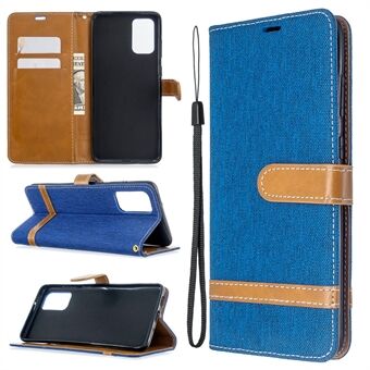 Farvede splejsning af jeans klud hud pung læder telefon taske til Samsung Galaxy S20 Plus
