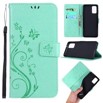 Imprint Butterflies Wallet Stand Flip Læder Telefon Taske til Samsung Galaxy S20 Plus
