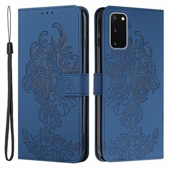 Tiger Head Pattern Imprinting Læder Wallet Stand Case til Samsung Galaxy S20 4G/5G