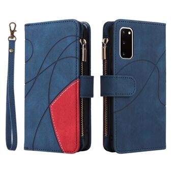 KT Multi-function Series-5 For Samsung Galaxy S20 4G/5G Wallet Phone Covering Imprinted Curved Line Pattern Bi-color PU Leather Coated TPU Phone Shell Case