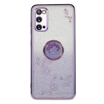 Til Samsung Galaxy S20 5G / 4G Rhinestone Flower Pattern Telefon Cover Kickstand Gradient Glitter TPU Cover