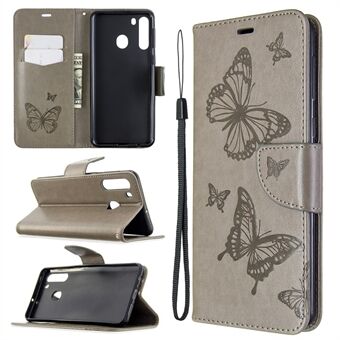 Imprint Butterfly Wallet Leather Stand Case for Samsung Galaxy A21