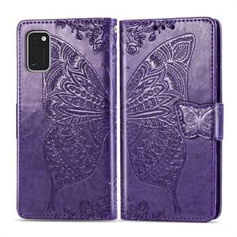 Imprint Butterfly Flower Leather Wallet Case for Samsung Galaxy A41 (Global Version)