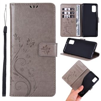 Imprint Butterflies Wallet Stand Flip Leather Phone Shell til Samsung Galaxy A41 (Global Version)