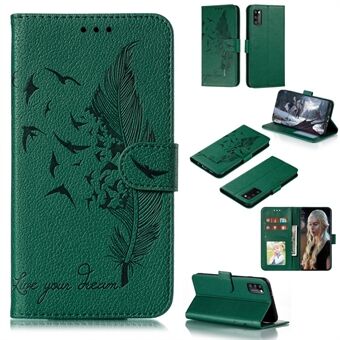 Litchi Texture Imprint Feather Leather Phone Wallet til Samsung Galaxy A41 (Global version)