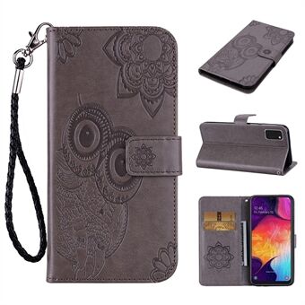 Aftryk Flower Owl Pattern Læder Wallet Stand Phone Case Shell til Samsung Galaxy A41 (Global version)