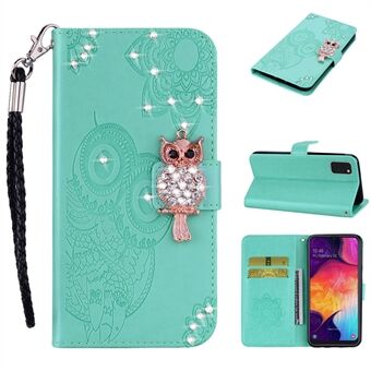 Owl Imprint Rhinestone Decor Leather Phone Shell til Samsung Galaxy A41 (Global Version)