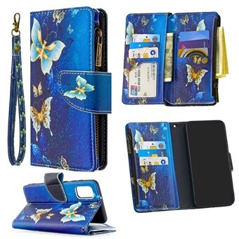 Mønsterudskrivning lynlås lomme 9 kortspor læder tegnebog taske til Samsung Galaxy A41 (global version)