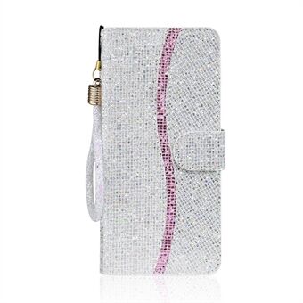 Glittery Pulver Splicing Wallet Stand Læder Taske til Samsung Galaxy A41 (Global Version)