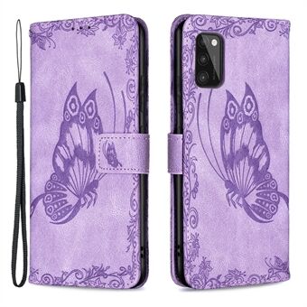 Imprint Butterfly Flower Leather Wallet Stand Case til Samsung Galaxy A41 (Global version)