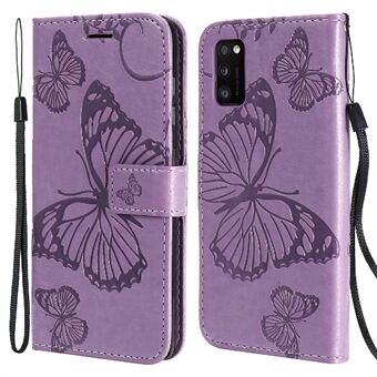 Imprint Butterfly Drop-proof Læder Stand Cover Case med rem til Samsung Galaxy A41 (global version)
