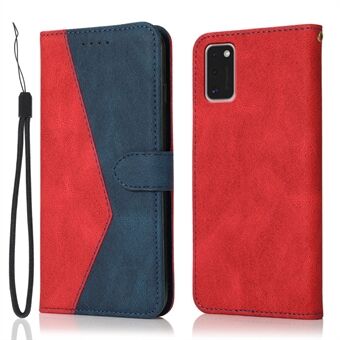 Dobbeltfarvet splejsnings- Stand PU-læder telefon Flip Shell Cover med rem til Samsung Galaxy A41 (global version)
