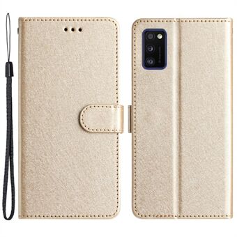 Magnetisk låsetui til Samsung Galaxy A41 (global version) Silke Texture Læder Wallet Stand Shell med håndrem