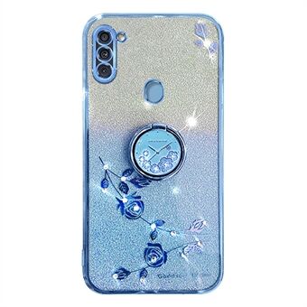 Til Samsung Galaxy A11 (EU-version) Glitter Gradient Flower Pattern Telefon Case Ring Kickstand Blødt TPU Anti-drop Cover