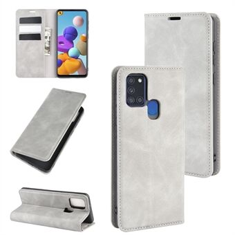 Silky Touch Autoabsorberet Flip Leather Wallet Stand Case til Samsung Galaxy A21s