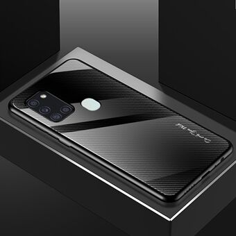 Carbon Fiber Texture Glas Back + TPU Cover til Samsung Galaxy A21s